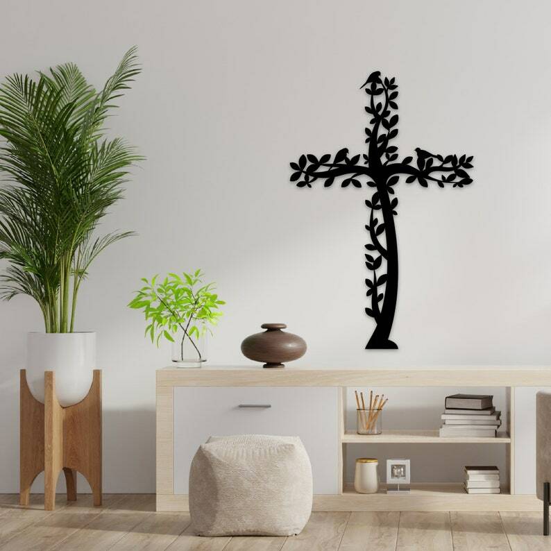 Christian Cross Tree Metal Wall Art Jesus Sign Laser Cut Metal